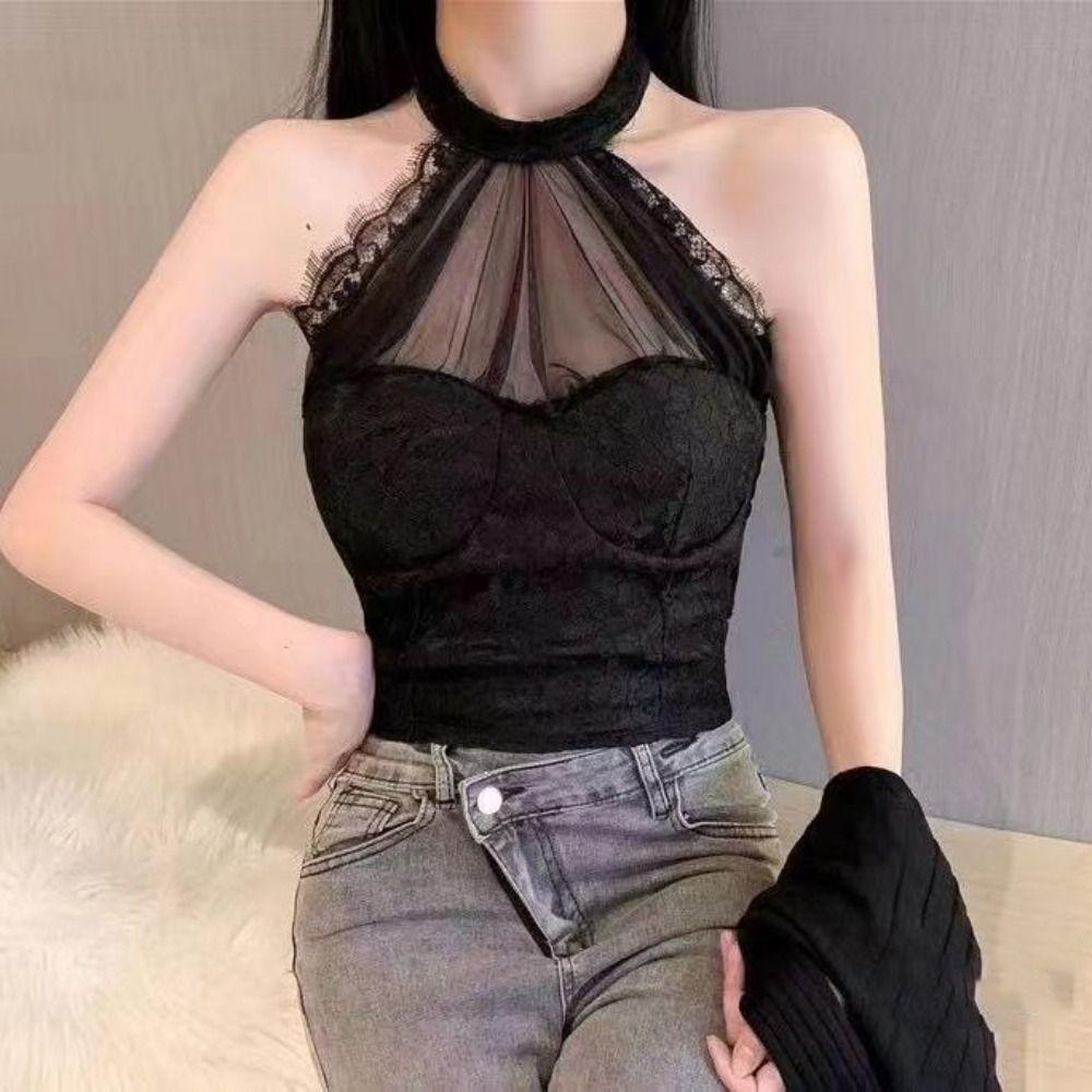 Slim Fit Lace Camisole Hollow Suspender Vest Streetwear Lace Halter Corset  Ladies