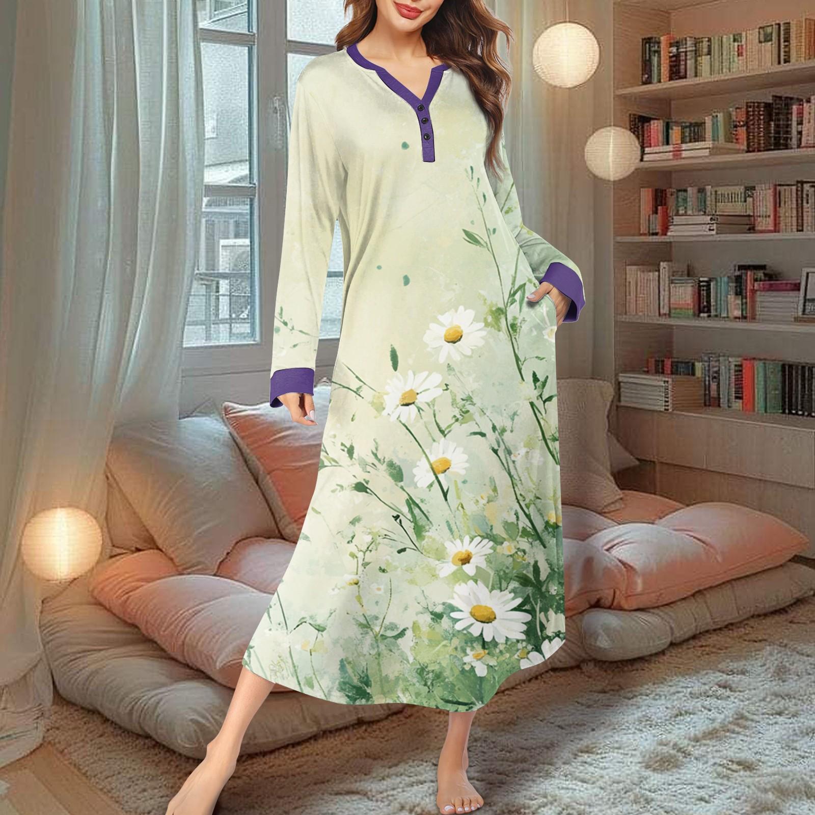

Женская ночная рубашка, модный принт, длинный домашний халат, пижама с V-образным вырезом и карманами, платье XXXXL