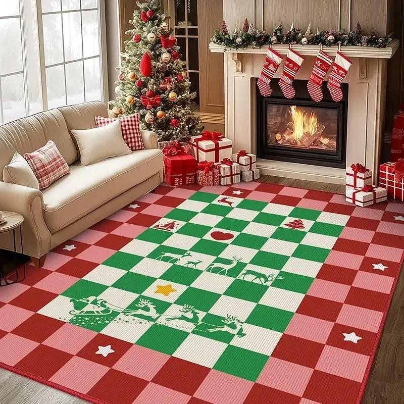 Christmas Poinsettia Red Green Carpet for Living Room Home Decor Sofa Table Large Area Rugs Hallway Balcony Mat Non-slip Doormat