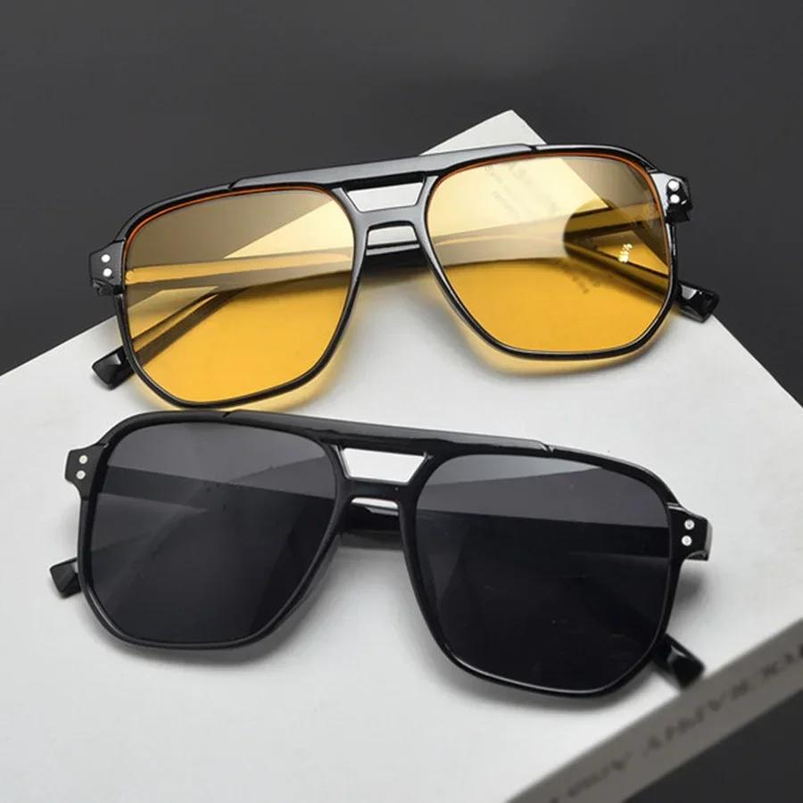 2 pezzi-Occhiali da sole quadrati vintage per donna uomo montatura spessa doppio ponte occhiali da vista femminile chic poligonali occhiali da sole sfumati