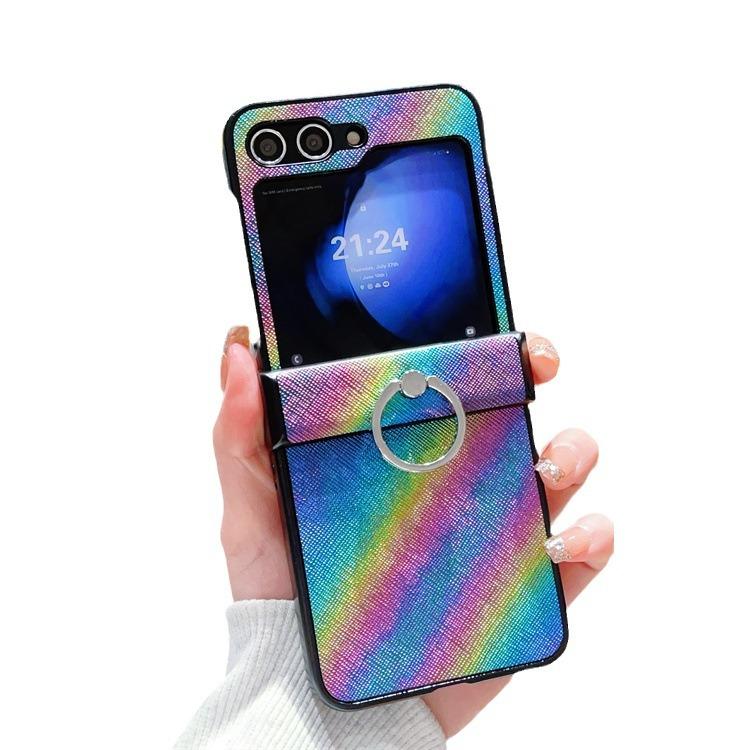 Applicable To Samsung ZFlip5 Folding Ring Mobile Phone Case Glitter Gradual Change Zflip3/4 Bracket Anti-drop Protective Case