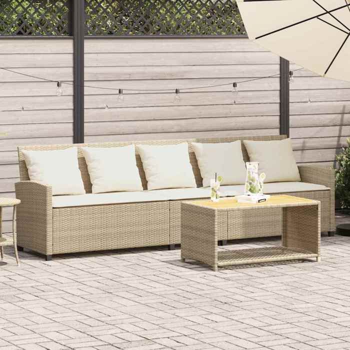 VidaXL Canapé de jardin avec coussins 5 places beige résine tressée, canapé d'extérieur, canapé de jardin 5 places, canapé 4104115