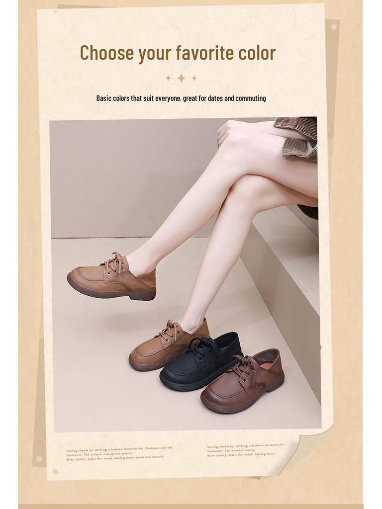 Genuine Leather Non-Slip Soft Sole Loafers for Middle-Aged & Elderly Women - Casual Spring & Autumn Style