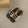 Women's Sandals Summer 2024 Retro French Flat Back Strap Roman Shoes Square Toe Belt Buckle Flat Sandalias Femininas
