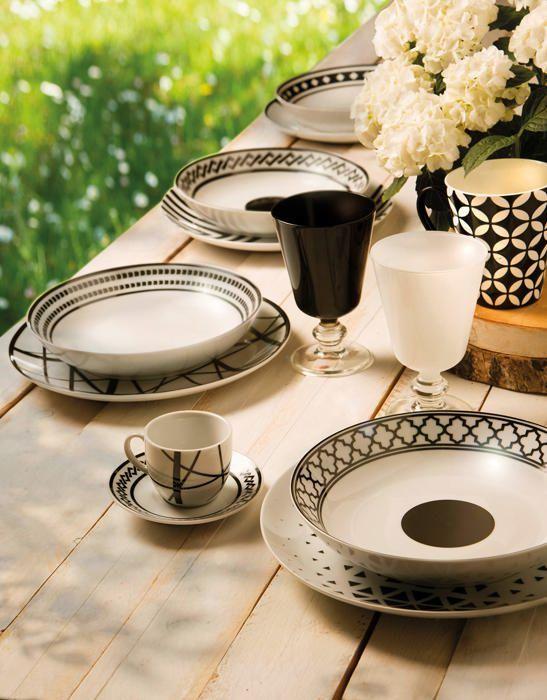 Service de table - Excelsa - 62496 - Porcelaine - 18 pièces - Blanc/Noir