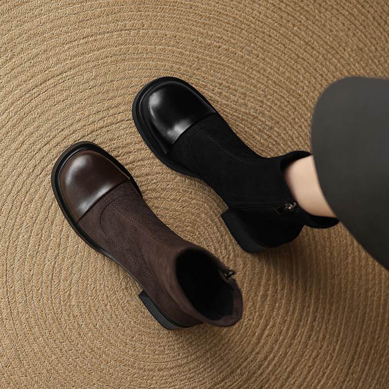 Krazing Pot Flock Winter Round Toe Modern Platform Size 33 Boots Size 43 Women Fashion British School Elastic Ankle Boots