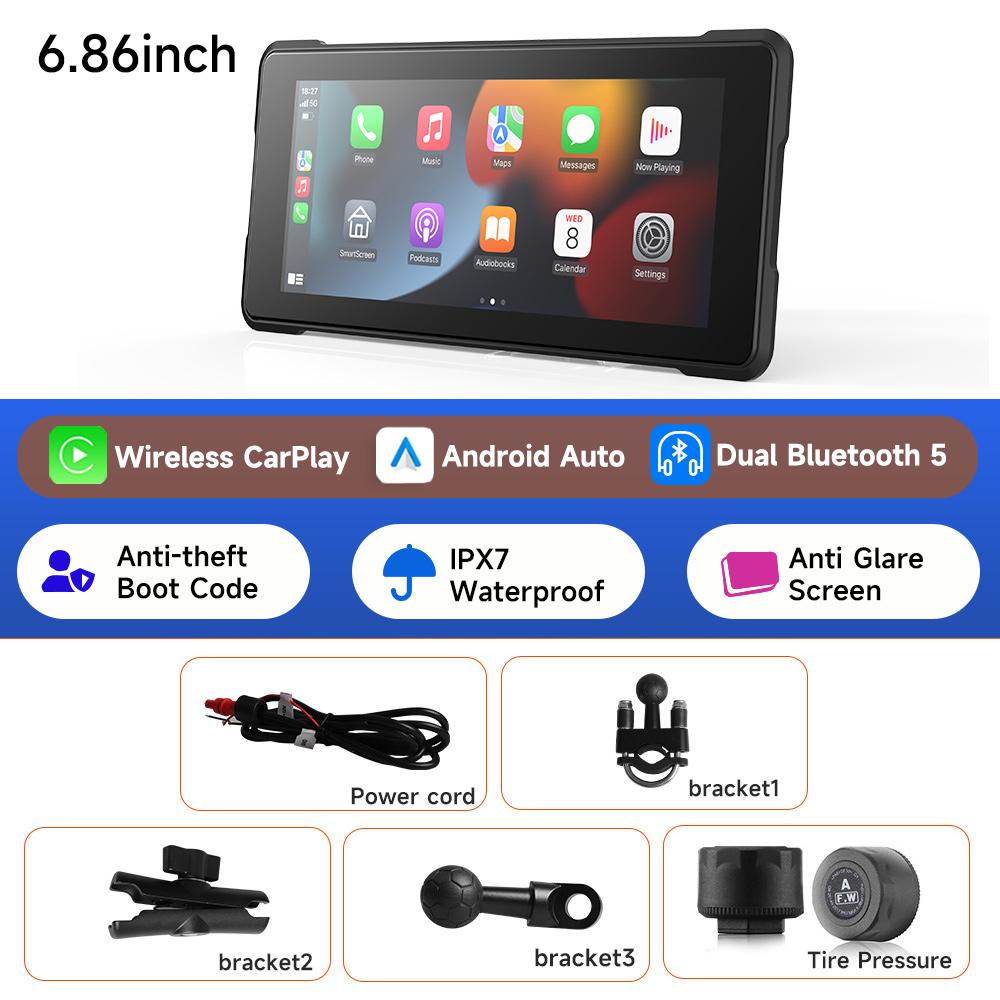 JIUYIN 7inch Motorcycle CarPlay Navigation Wireless CarPlay Android Auto Airplay Display Screen Portable Motorcycle Monitor