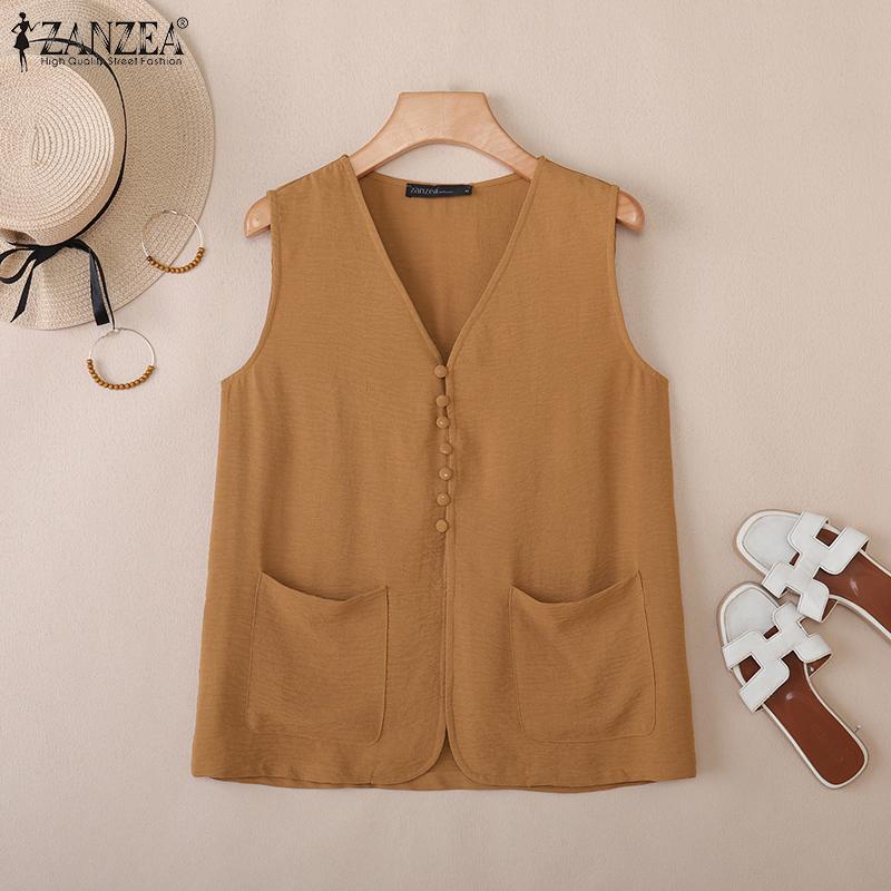 ZANZEA Women Summer V-Neck Casual Sleeveless Tank Tops