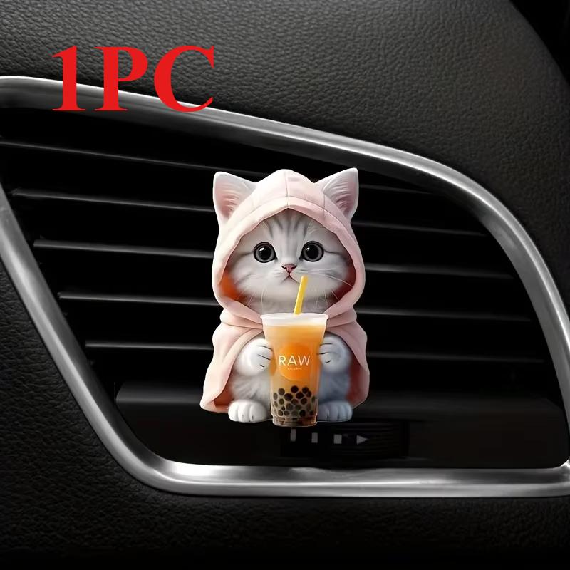 2PCS Cute Cat Acrylic Car Decoration Fragrance Sheet Long-lasting Fragrance Ventilation Clip Decoration and Aromatherapy