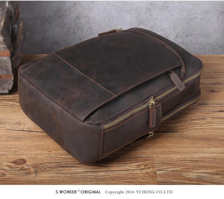 Retro Casual Crazy Horse Leather Double Shoulder Backpack, Genuine First Layer Cowhide for Men.