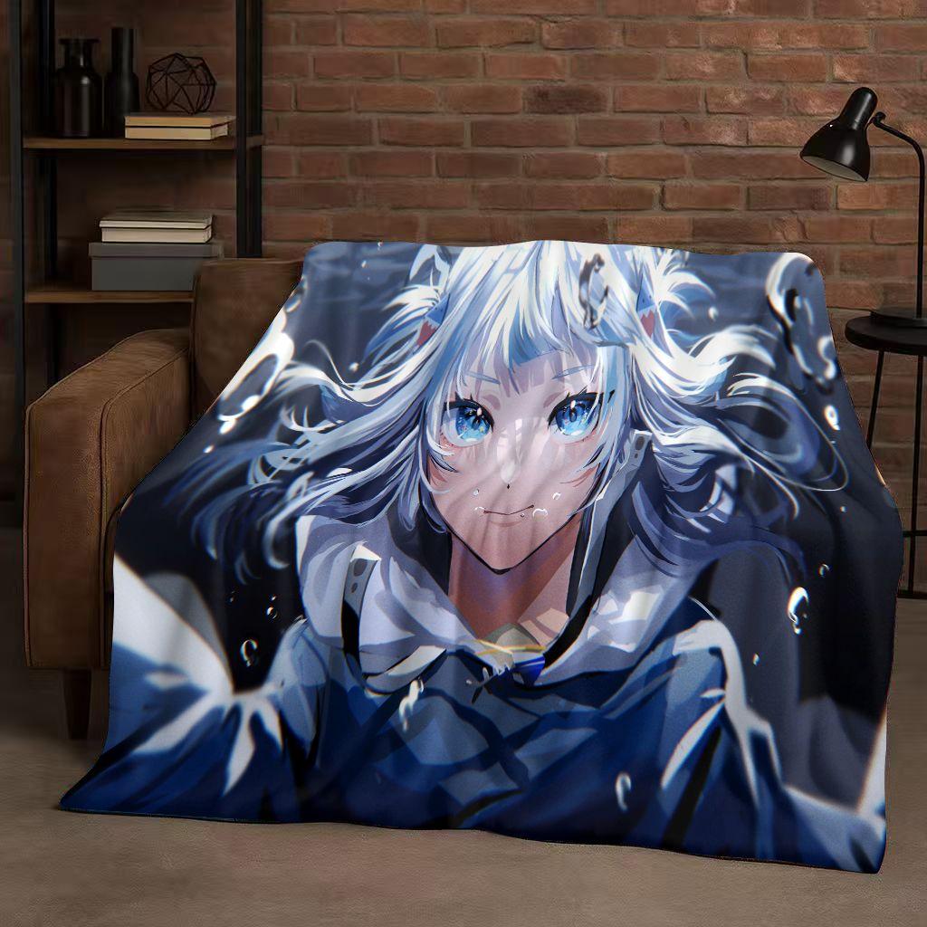 Anime Gawr Gura Hololive Cartoon Cute Girl Flannel Blanket,Ultra Soft Warm Plush Throw for Home Bedroom Bed Sofa Cover Gift Kid