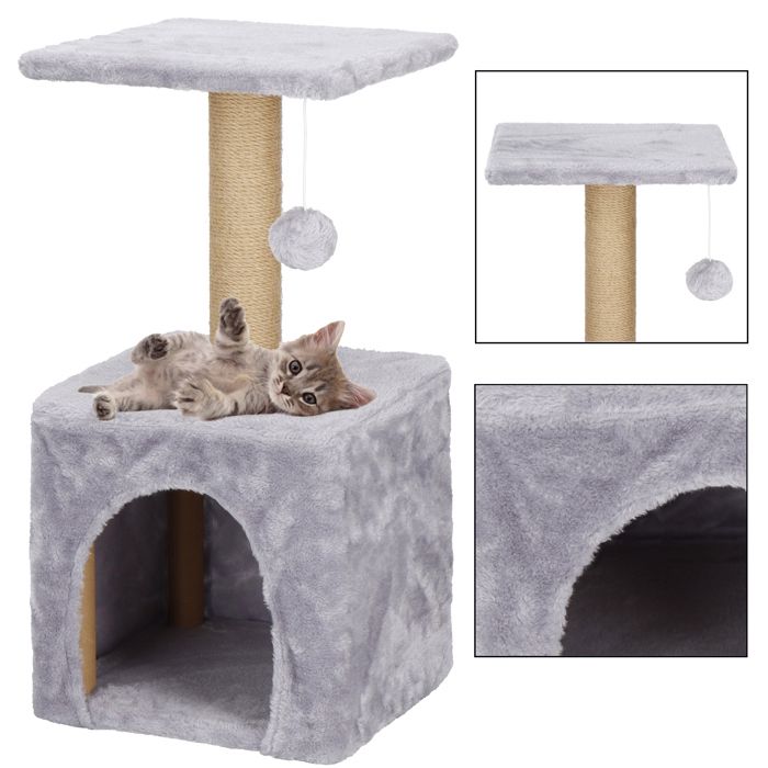 Arbre À Chat - Springos® - 62 Cm - Niche Intégrée - Jouet Suspendu - Poteau En Sisal