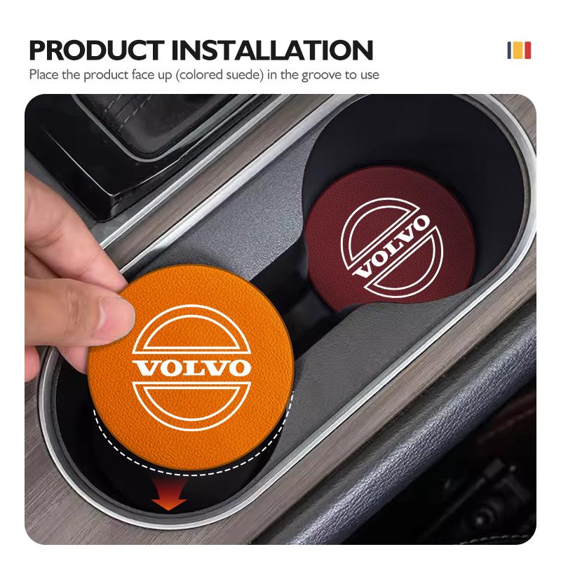 2pcs Car Cup Coaster High Quality Colorful Non Slip Pad Parts For Volvo XC90 V90 V60 V40 S80 S60 S90 C40 XC60 XC40 V70 XC70