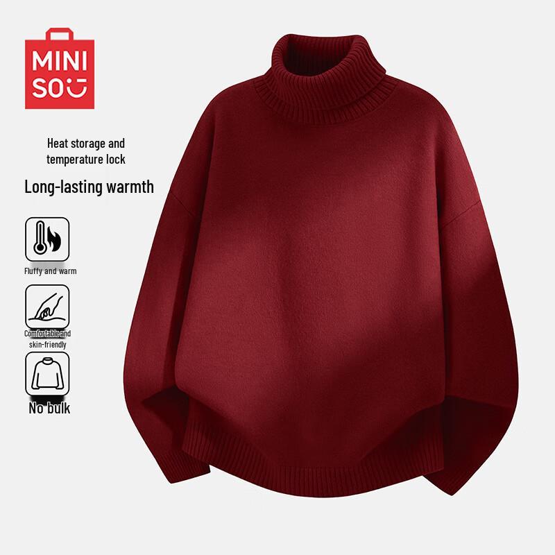 MINISO Men's Soft Fleece Lined Turtleneck Sweater
