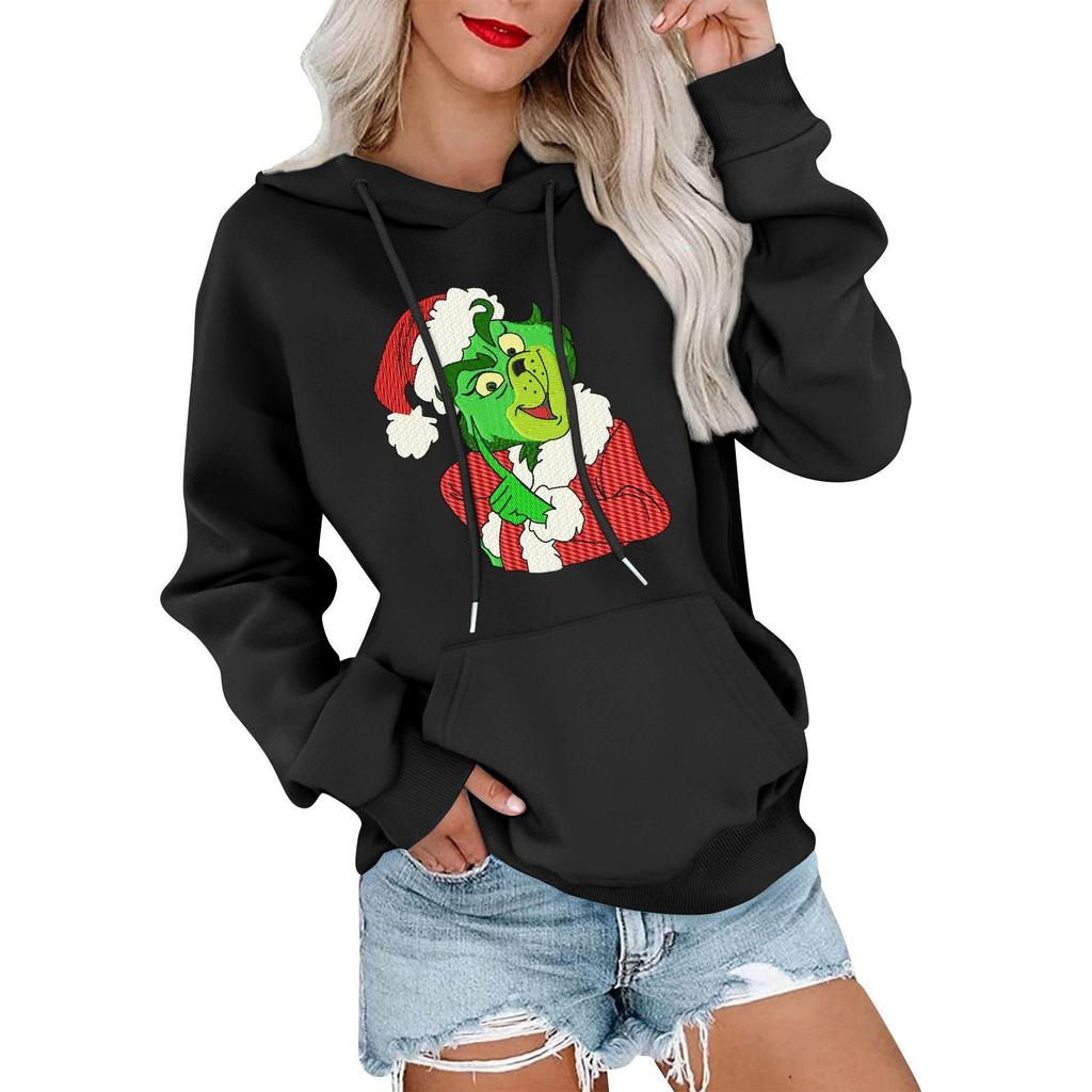 Women's Casual Comfortable Neck Hooded Long Sleeve Christmas Print Warm Sweatshirt