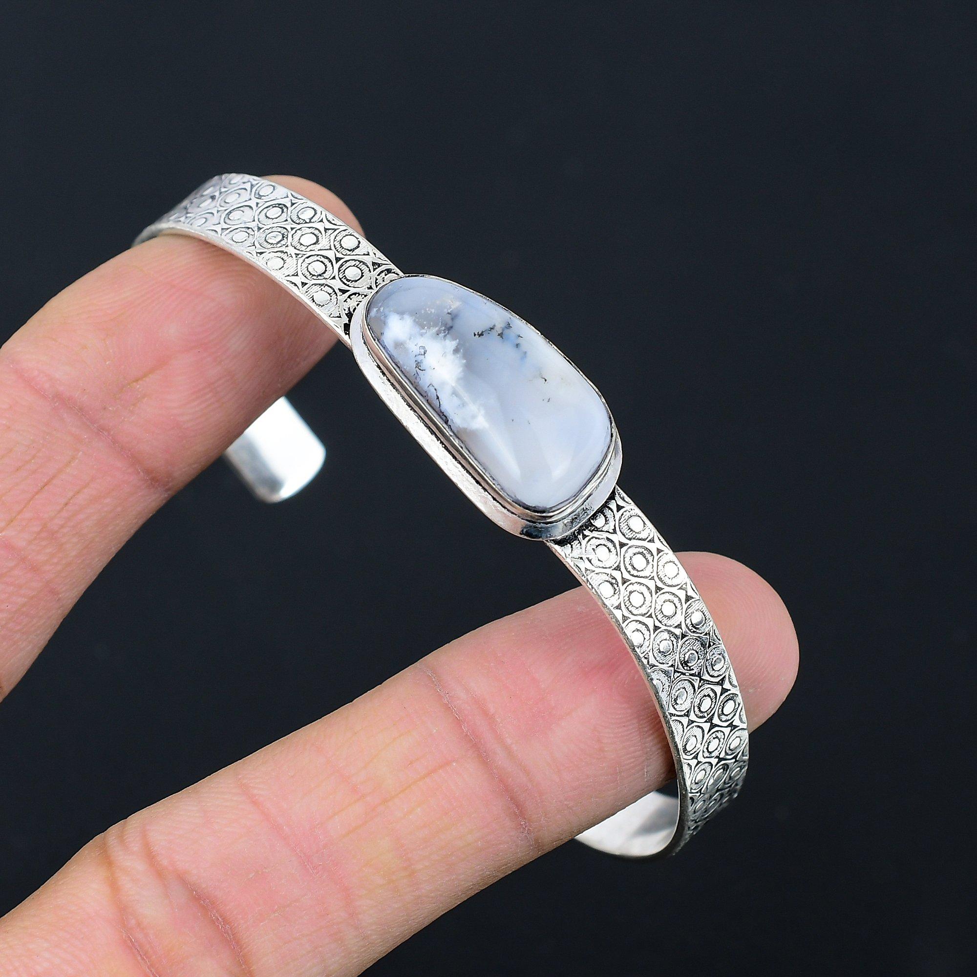 

День матери Сделка Овальный Натуральный Дендритовый Опал Браслет Ювелирное изделие Серебро 925 пробы Adjustable