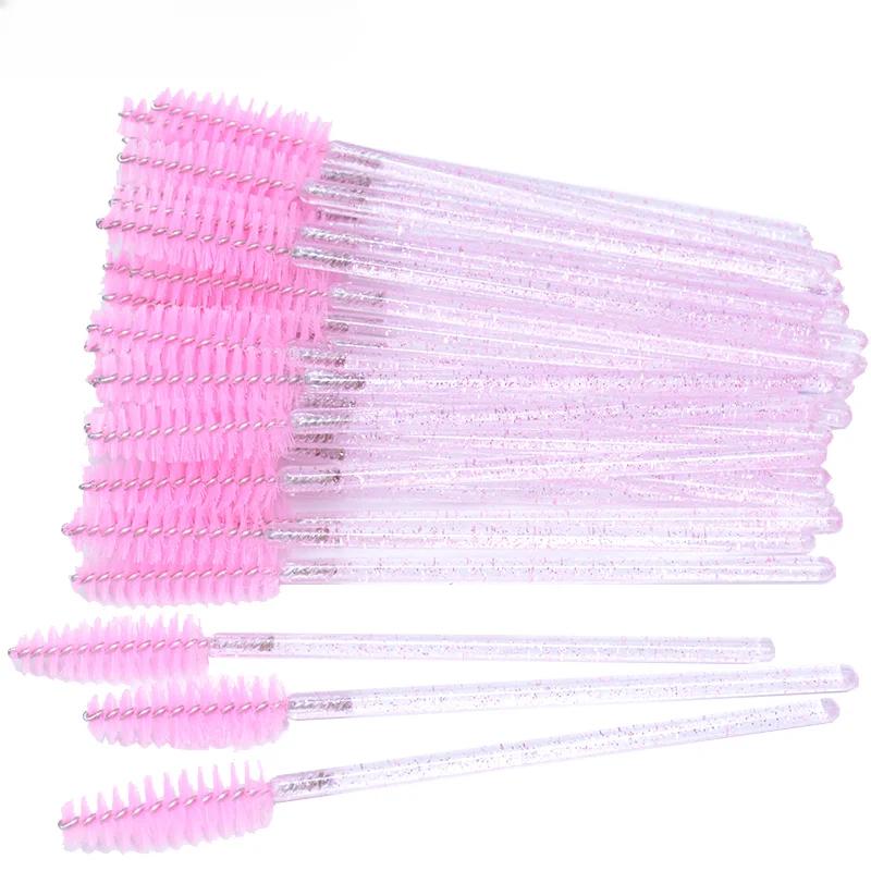 CNKESS 50Pc bags/cans Disposable Eyelash Extension Mascara Wand Glitter Micro Lash Brushes Spoolie With Container Case Wholesale