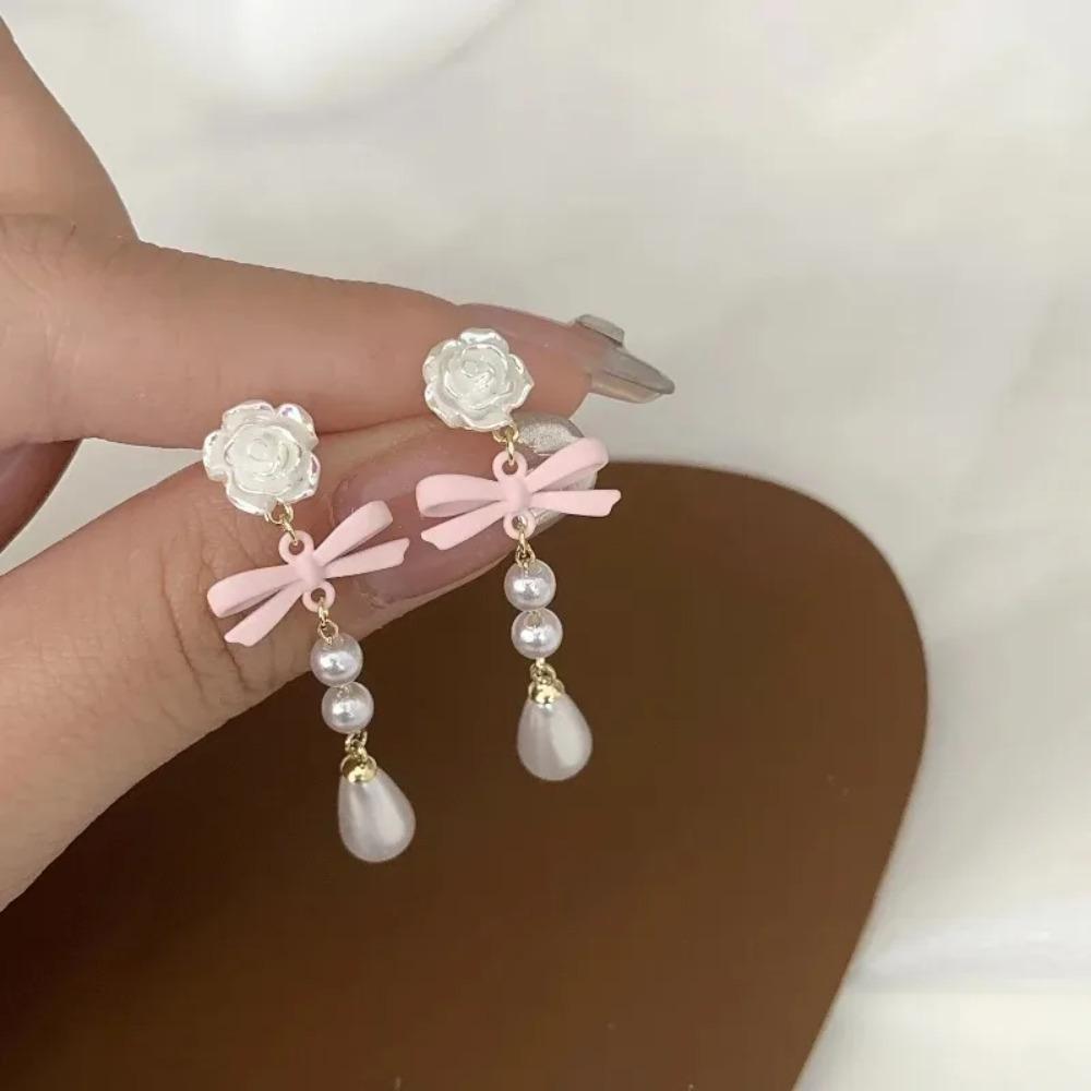 New Wine Red Velvet Rose Pearl Earrings for Women Vintage Red Rose Elegant High-end Studs Earrings Jewelry Accessories