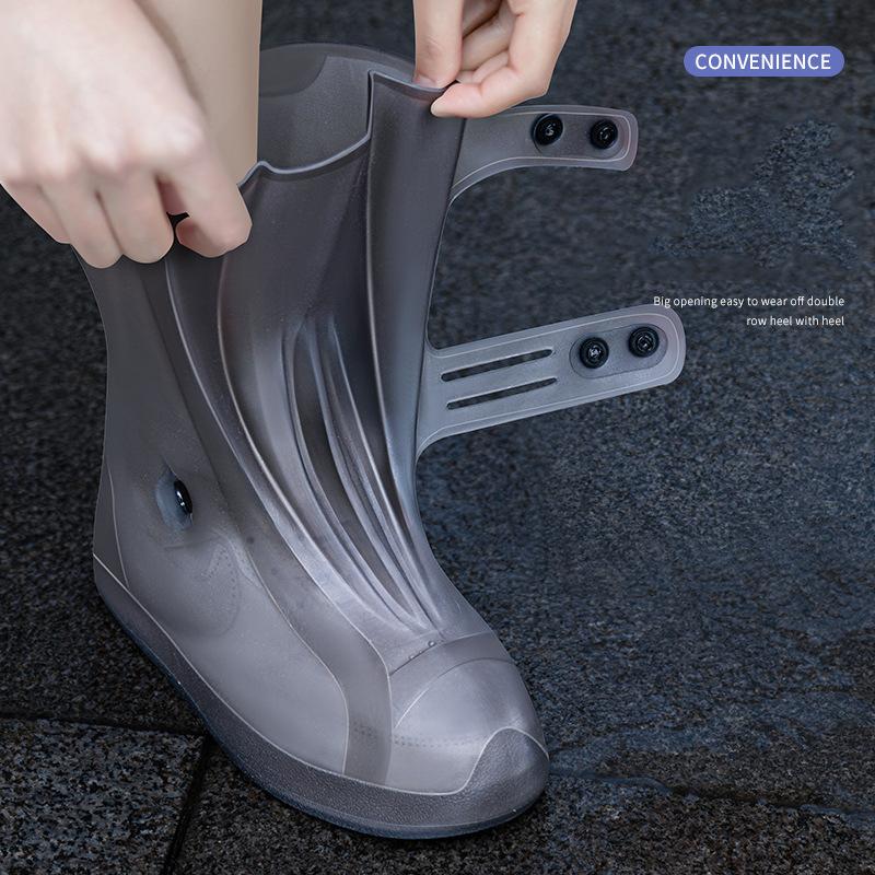 White Shoe Rain Cover Waterproof Overshoes Men Women High Top Reusable Boot Shoe Cover Button Up Water Shoes Protector Galoshes