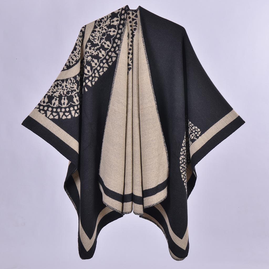 Solid Color Imitation Cashmere Large Split Shawl, Popular, Warm Monochrome Cape, Plain Cape