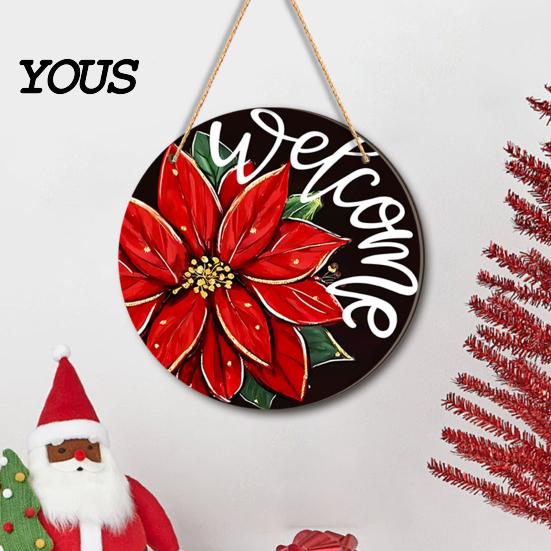 Rustic Christmas Wall Art Hanging Sign, Round Wooden Welcome Cute Dog Gingerbread Retro Holiday Wood Plaque Man Sign for Front Door Porch Decor