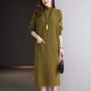 Knitted Dress Knee-length Women's Mid-length Loose Dress Plus-size Sweater Dress Solid-color Casual Half Turtleneck Pullover