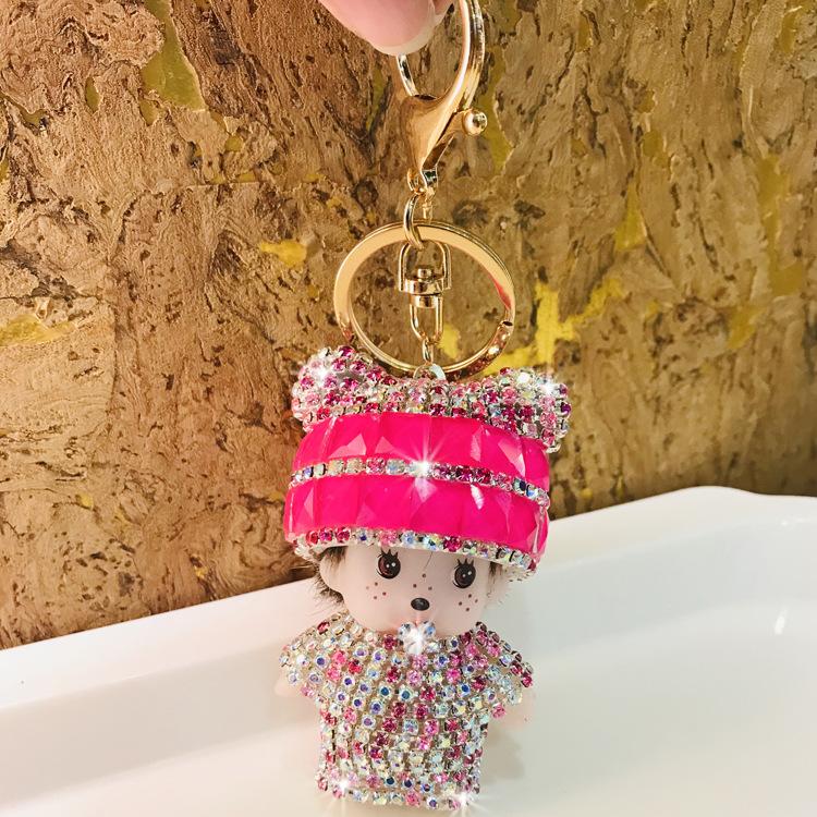 Monchchi Diamond Keychain Cute Monkey Keyring Kawaii Monchichi Hanging Ornament Car Key Chain Children Birthday Gifts s Carry Mini Lightweight