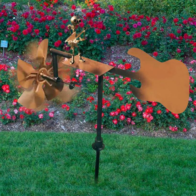 Metal Guitar Windmill Handmade Wind Spinner Wind Powered Guitar Sculpture For Lawn Yard Patio Garden Decoration