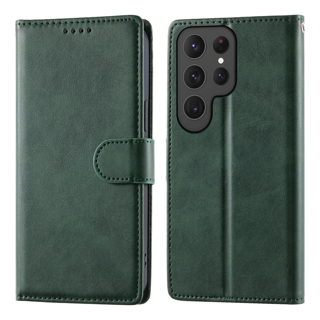 Etui Portfel z Podstawką na Samsung Galaxy S25 Ultra, Tekstura Skóry Cielęcej, PU Skóra, Klapka z Paskiem na Nadgarstek