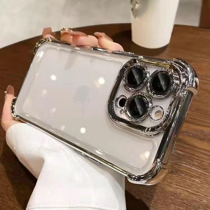 4 Corner Airbags Protective Case for IPhone XR XS 11 12 13 14 15 16 Pro Max with Lens Film Shockproof Transparent  Hard Cover