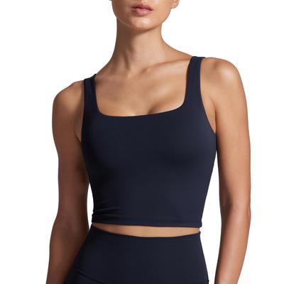 CRZ YOGA Square Neck Cropped Tank Top with Asian Dark Size XS Women's Quick-Drying, Stretchy, Cups, Butterluxe, Fit, Navy,