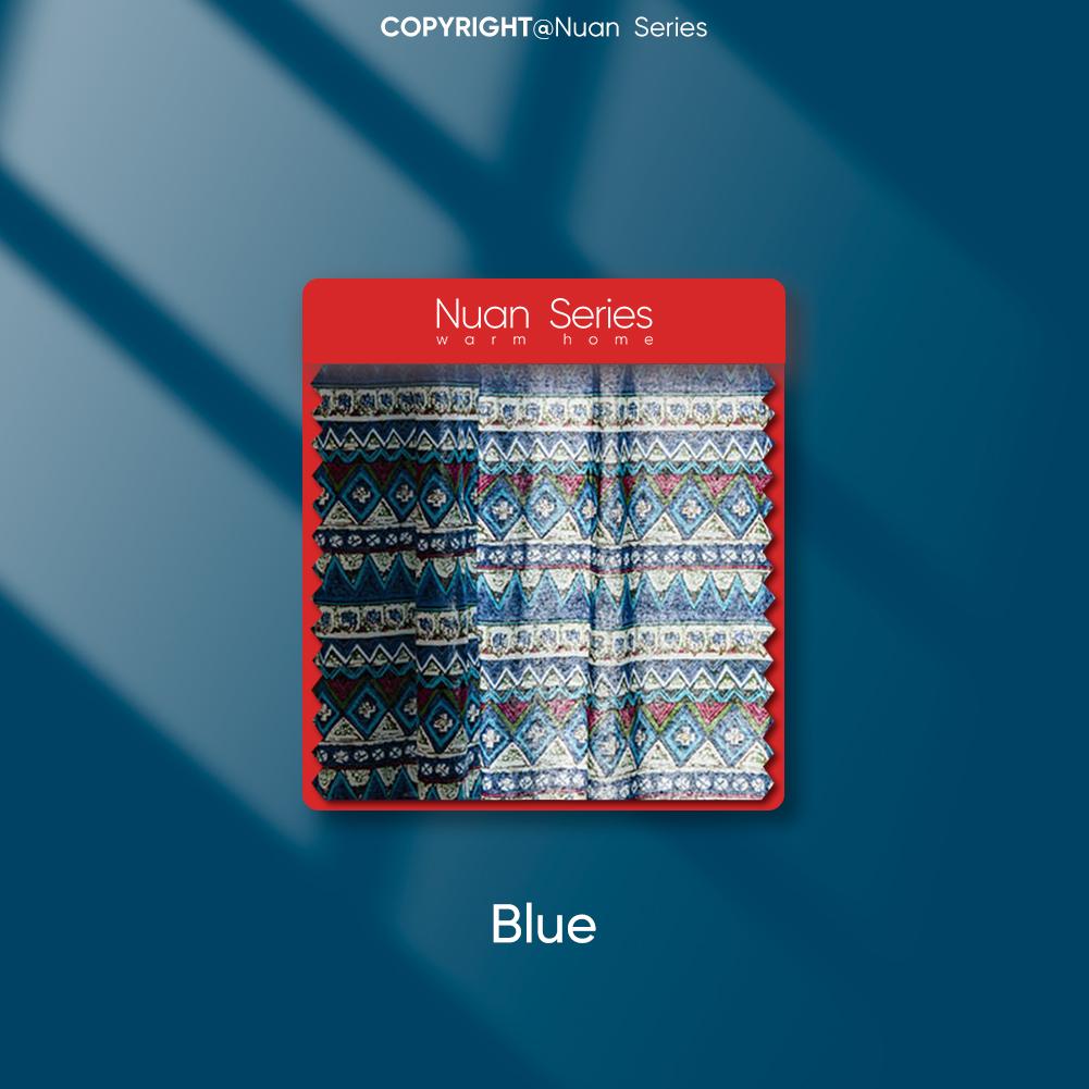 

1 шт. серия Nuan, модные и отличительные шторы из хлопка и льна в богемном стиле с принтом для небольших окон, балкона W150cm x L100cm синий