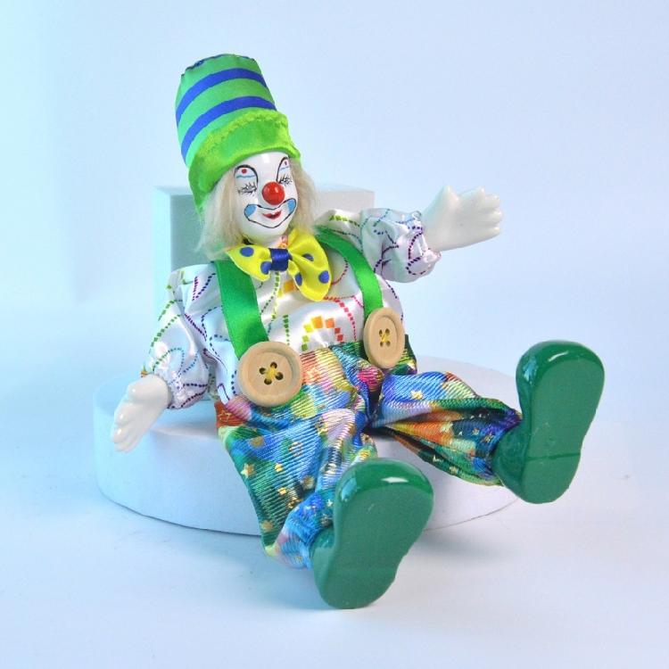 Ceramic Clown Doll Model Figure With Movable Wire Frame Body Halloween Christmas Tree Decoration for Collector
