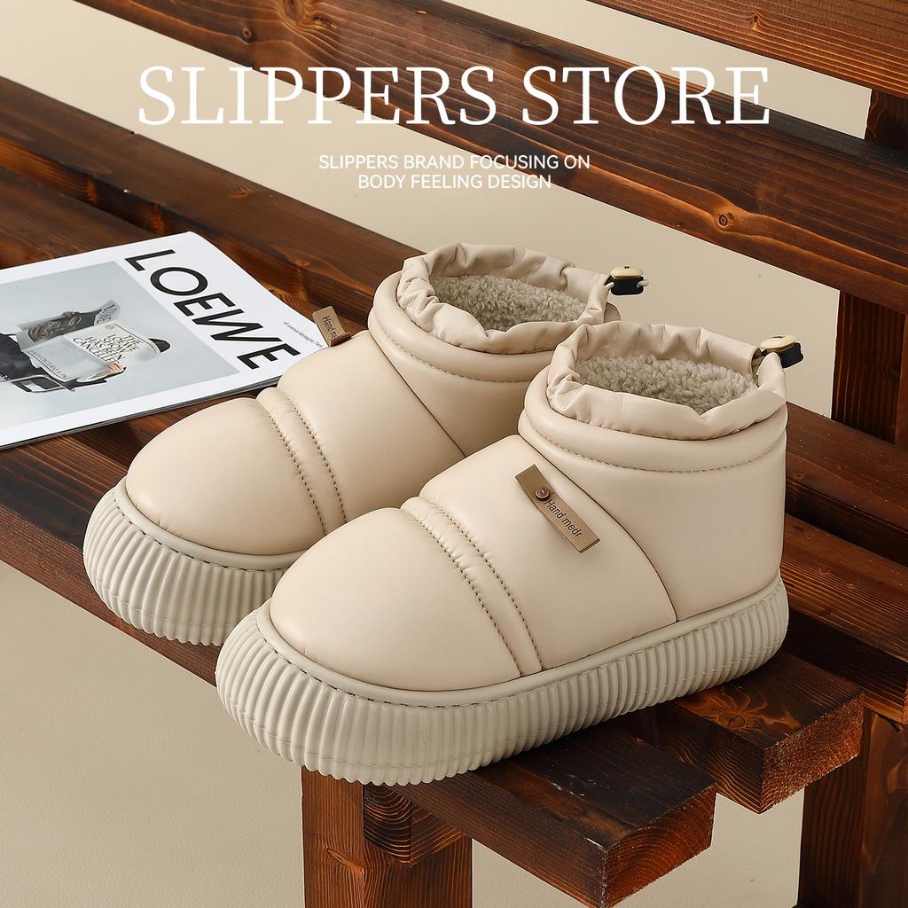 Pu Leather Waterproof Cotton Slippers Indoor Home Household Bag with Warm and Non-slip Plush Spot Cotton Mop