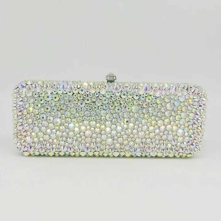 

Boutique De FGG Silver AB Crystal Clutch Evening Handbags for Women Formal Party Rhinestone Bags Wedding Bridal Minaudiere Purse Mini Size