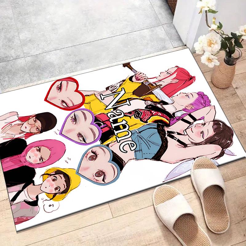 Custom KPop Demon Hunters Mat Personalized Name, Polyester Washable Indoor Entryway Rug, Gift for Christmas, Easter, Thanksgiving Day