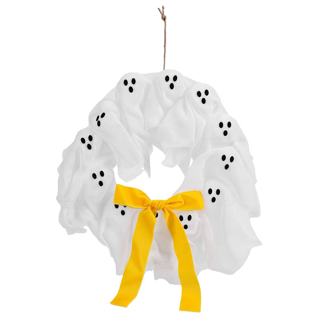 Ghost Wreath Repeated Use Decorative Glowing Ghost Wreath Decor with Cute Bow for Home Party