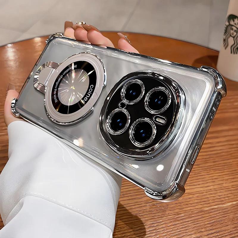 For Honor Magic 7 Lite 6 5 Lite X9C Case Magnetic Holder Luxury Plating Airbag Soft Silicone Transparent Shockproof Back Cover