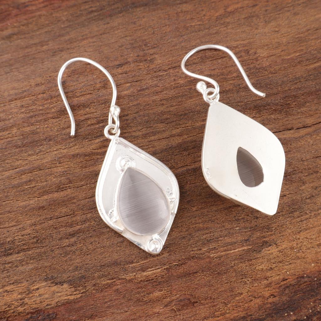 Selenite Gemstone 925 Sterling Silver Jewelry Handmade Designer Earrings 1.90" EE-35-41
