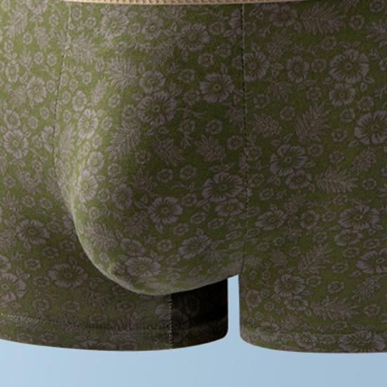 Men Boxer Underwear Mid-rise Elastic Waistband U-Convex Panties Floral Pattern Pajama Underwear Daily Wear