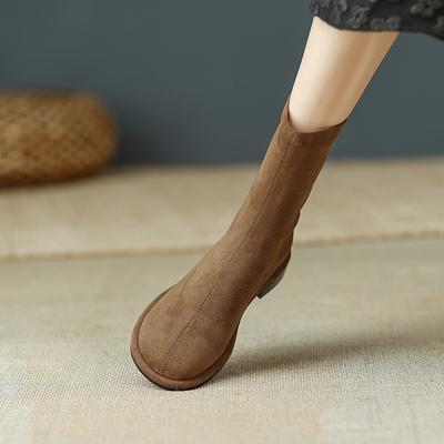 Autumn Vintage Round Toe Women Flats Ankle Boots Street Style Banquet Elastic Slim Short Botas Mujer