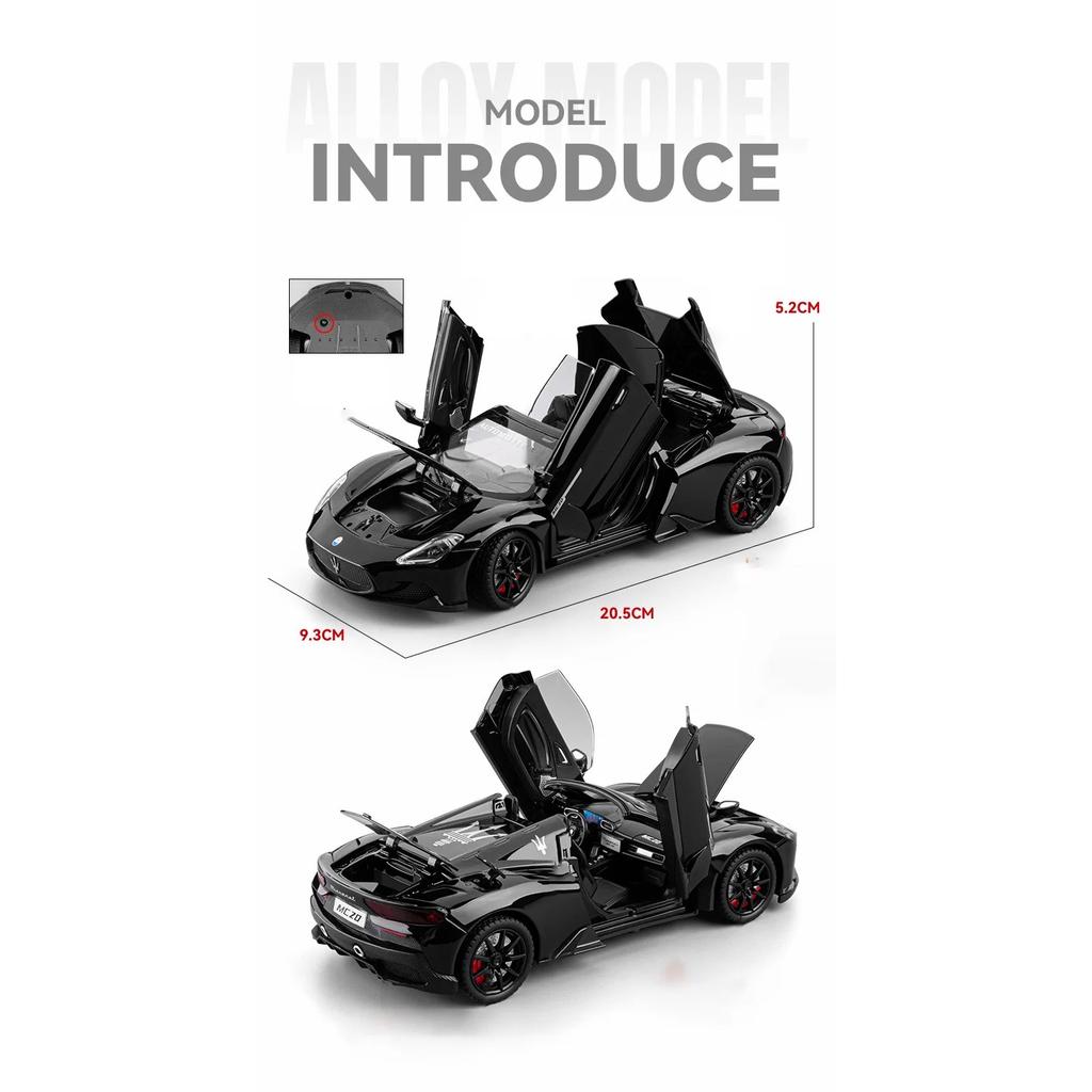 1/24 Maserati MC20 Cabrio Alloy Track Racing Car Model Diecast Metal Sports Car Vehicles Model Sound and Light Children Toy Gift