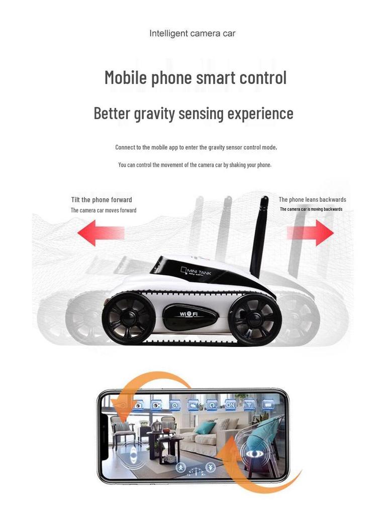 Mașină-tanc cu telecomandă Zhileo cu cameră în timp real și conectivitate WiFi