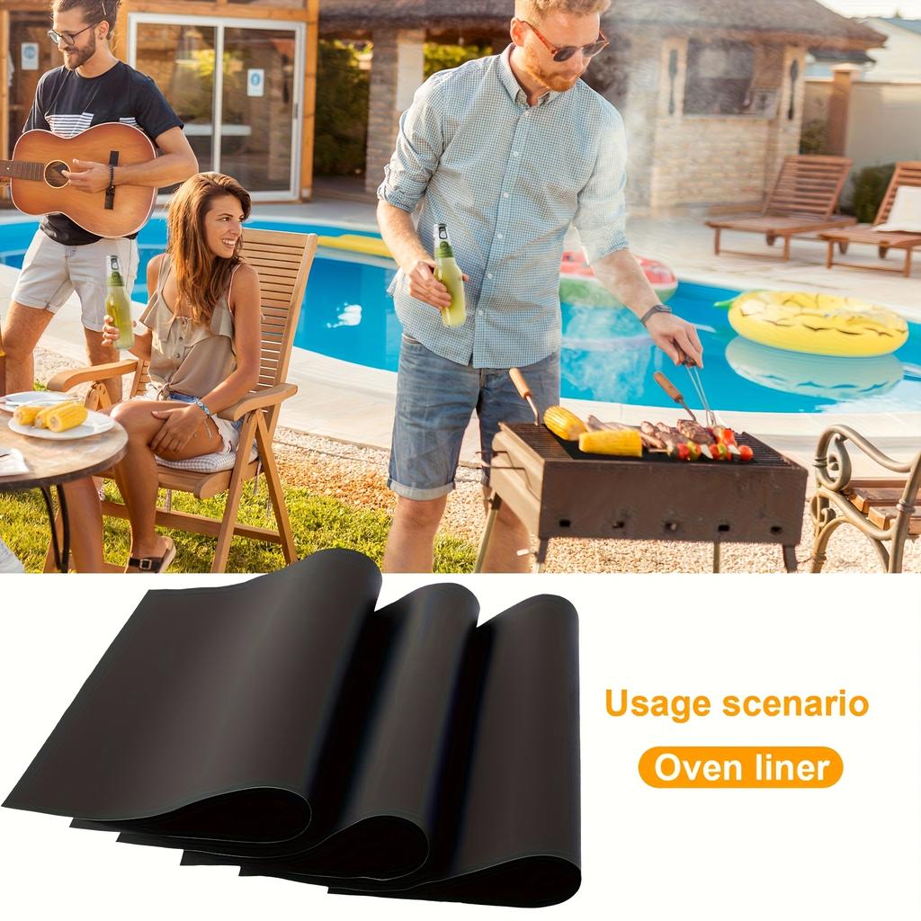 3 ks Opakovaně použitelných podložek na dno trouby - Žáruvzdorné pro elektrické/plynové trouby, topinkovače, mikrovlnné trouby, varné desky a venkovní grilování, Ideální pro domácnost a cestování