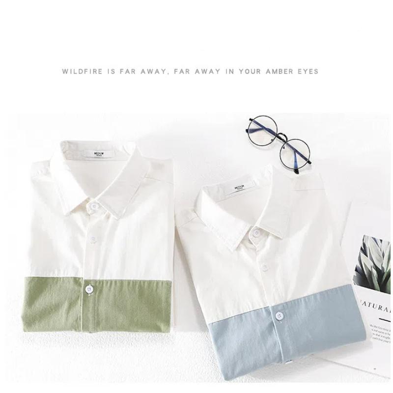 Korean Style Long Sleeve Men Shirt Lapel Collar Stitching Design Shirts Youth Pure Cotton Casual Shirt Comfortabl Men Tops Slim Fit