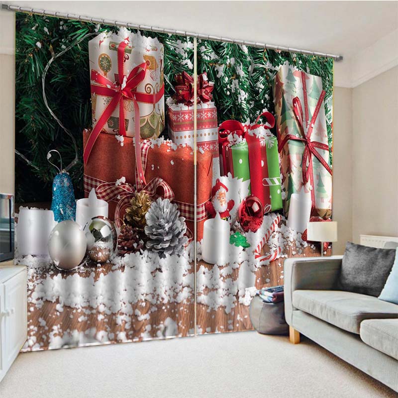 Cartoon Christmas Happy New Year Star Red Ball Window Curtains Blinds for Living Room Bedroom Kitchen Door Home Decor 2 Panels