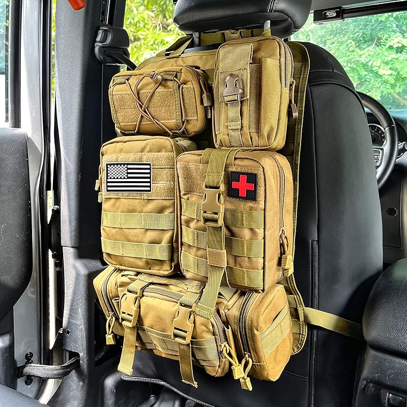 MAIKER Tactical Car Seat Back Organizer, Upgrade Tactical Vehicle Panel Organizer with 5 Detachable Molle Pouch, Universal Fits for Most of Vehicle