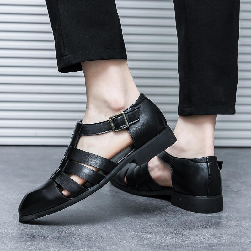 Fashion All-match Sandaly Hollow Out Casual Flats New Leather Men's Sandals Outdoor Summer Beach Shoes Comfortable Male Roman Sandals