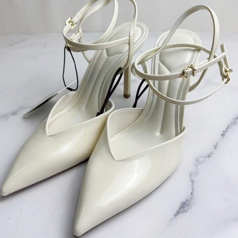 Fashion Elegant Ankle Strap Women Pump High Heels Dress Shoes Patent Leather Office Lady Slingbacks Luxury Brand Party Wedding Sandals
