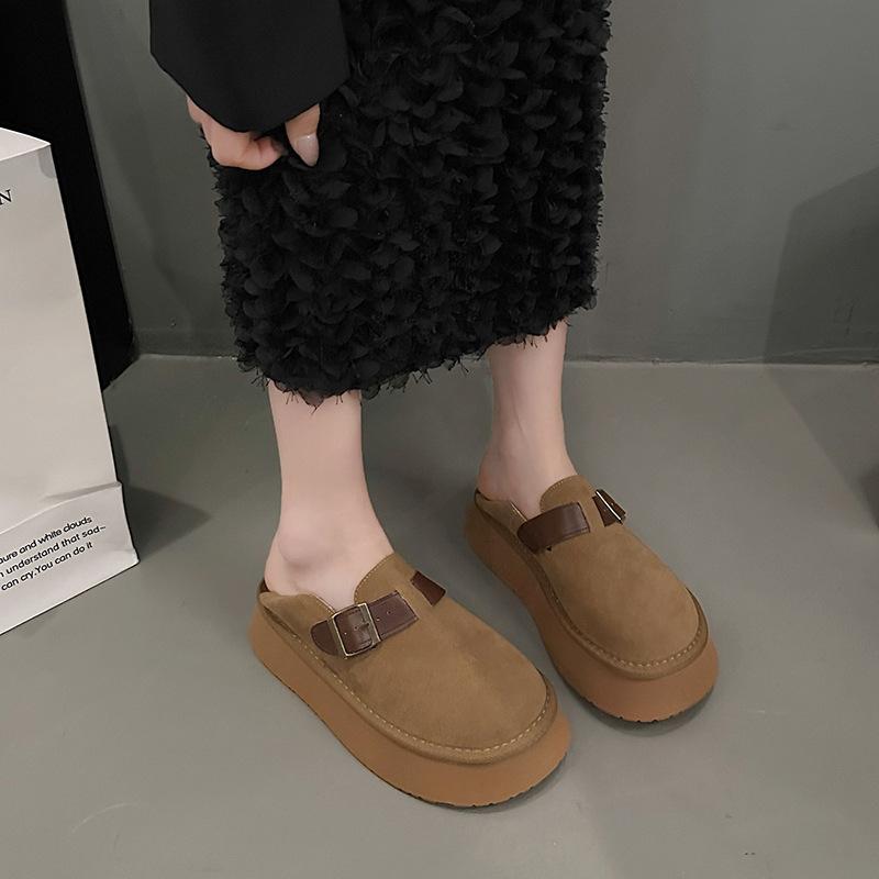 Platform-soled Birkenstocks women's imitation leather retro loafers 2025 spring and autumn new Korean version versatile women's shoes belt buckle sin